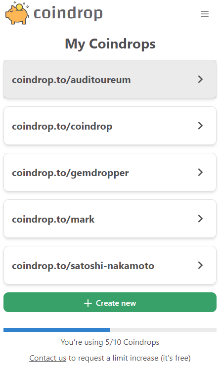 Coindrop allows unlimited pages to be created