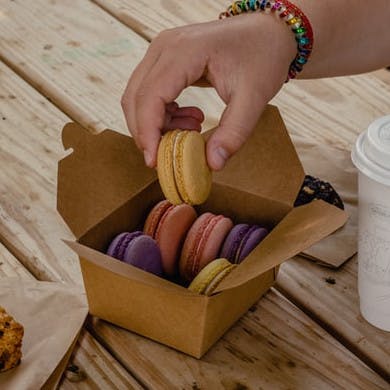 Macaroons in a to-go box